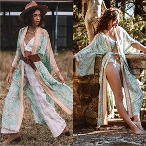 Spell & The Gypsy Maisie Maxi Kimono in Vintage Turquoise